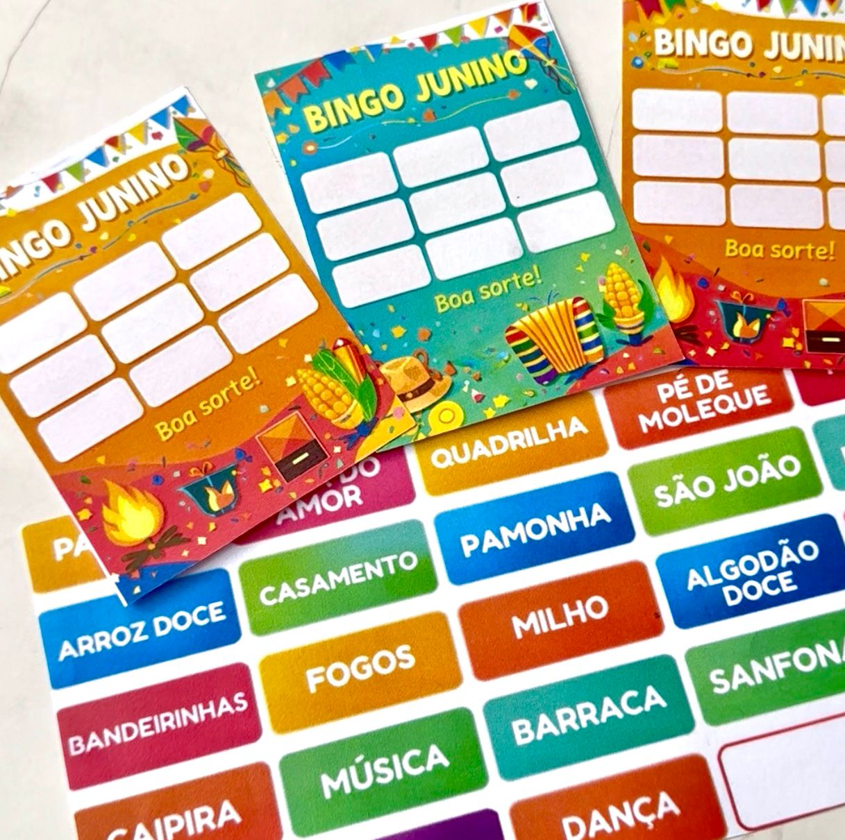 Arte de bingo junino incluída no Mega Kit Arraiá.